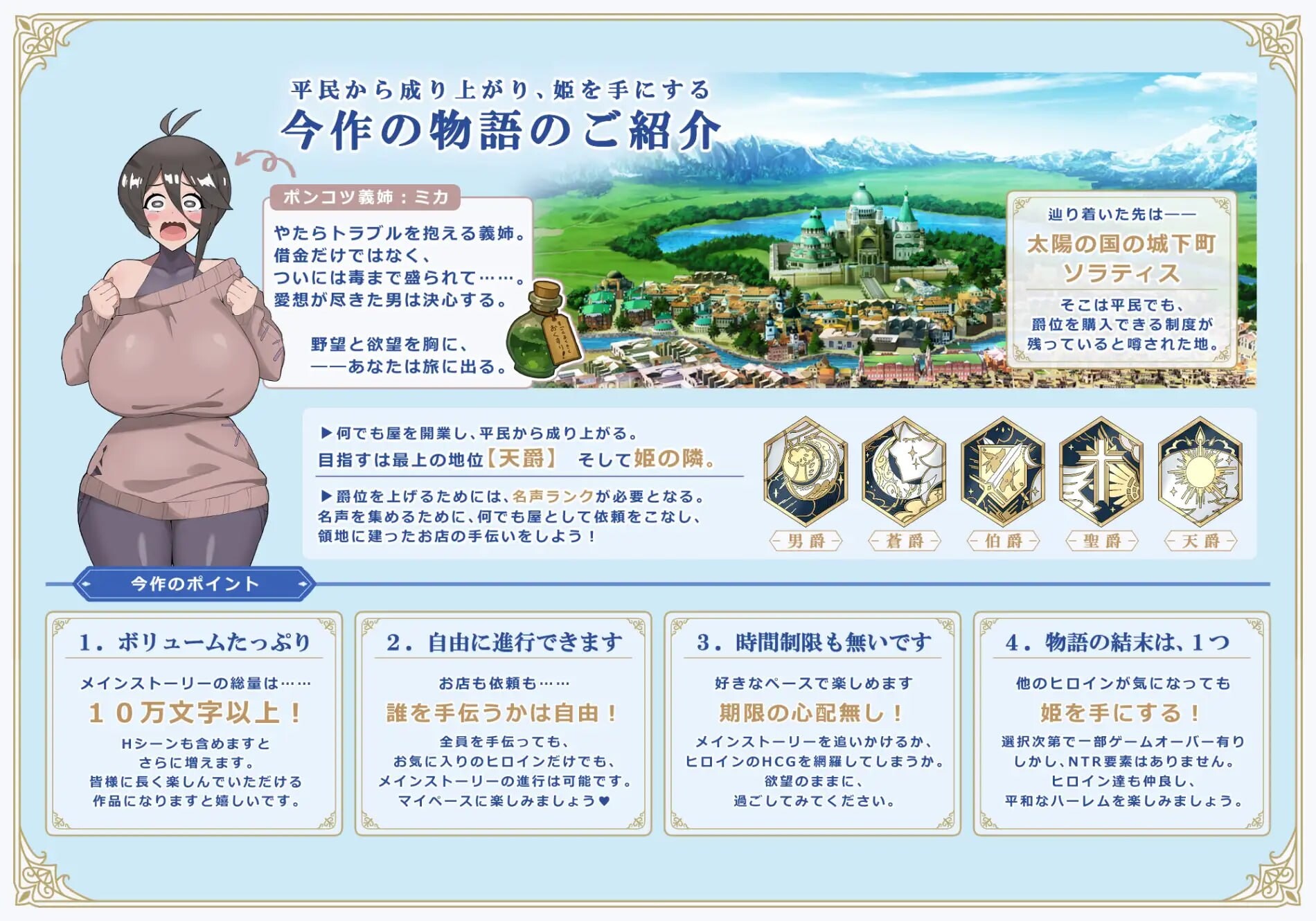 更新[日式RPG/后宫动态] 利斯塔利亚 – 阶级、领地、女人。将一切尽收囊中的逆袭故事 – リスタリア – 階級・領地・女。すべてを掴む成り上がりストーリー – v26.10.07 AI汉化版+存档 [880M]